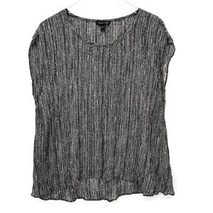 Eileen Fisher 100% Silk Firefly Crinkle Swing Top Size M Black White Printed